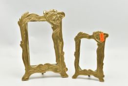TWO EARLY 20TH CENTURY BRASS FRAMES, art nouveau design brass frames, the first approximate height