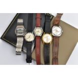 FIVE GENTS WRISTWATCHES, to include a 'Cauny, Swiss 17 rubies', watch, manual wind, round silver