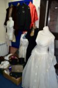 A COLLECTION OF VINTAGE CLOTHING AND ACCESSORIES, to include a Monsoon navy velvet dress, size 14,