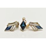 A PAIR OF EARLY 20TH CENTURY FRENCH, 18CT GOLD SAPPHIRE AND DIAMOND EARRINGS AND PENDANT, each