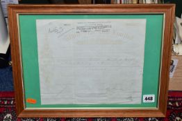 A WHITE STAR LINE SHARE CERTIFICATE, issue date 1929, shares were purchased by Miss Lillian Wright