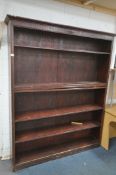 A STAINED OAK OPEN BOOKCASE, with six adjustable shelves, width 165cm x depth 36cm x height 201cm (