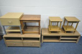 A SELECTION OF OCCASIONAL FURNITURE, to include a beech tv stand with two drawers, a beech single