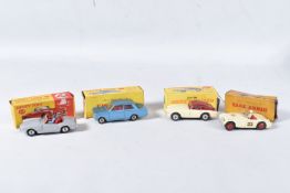 FOUR BOXED DINKY TOY CAR MODELS, Austin Healey 100 Sport, No.109, cream body, red interior and hubs,