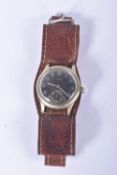 A VINTAGE HANDWOUND GERMANY ARMY HELMA WRISTWATCH, black arabic numeral dial, subsidiary dial to the