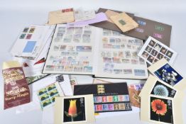 BOX OF STAMPS IN TWO ALBUMS AND AS COVERS INC PENNY RED