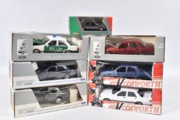 SEVEN BOXED SCHABAK FORD SIERRA CAR MODELS, six are 1/25 scale, the other 1/43 scale, assorted types
