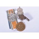 WWI PAIR OF MEDALS, ARP BADGE AND A WHISTLE, the medals are correctly named to 240934 Private