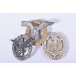 THREE GERMAN BADGES TO INCLUDE, a 'Radio & Air Gunners' badge in a bi-metal finish of silver and