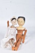 TWO DUTCH WOODEN PEG DOLLS, c.19th Century, both with painted head and shoulders and unpainted