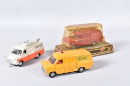 THREE DINKY TOYS FORD TRANSIT VANS, boxed Fire Appliance, No.271, type 2 casting, complete with