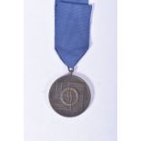 A WWII SS NAZI GERMANY 4TH CLASS 8 YEAR LONG SERVICE MEDAL, it is black in colour and comes with a