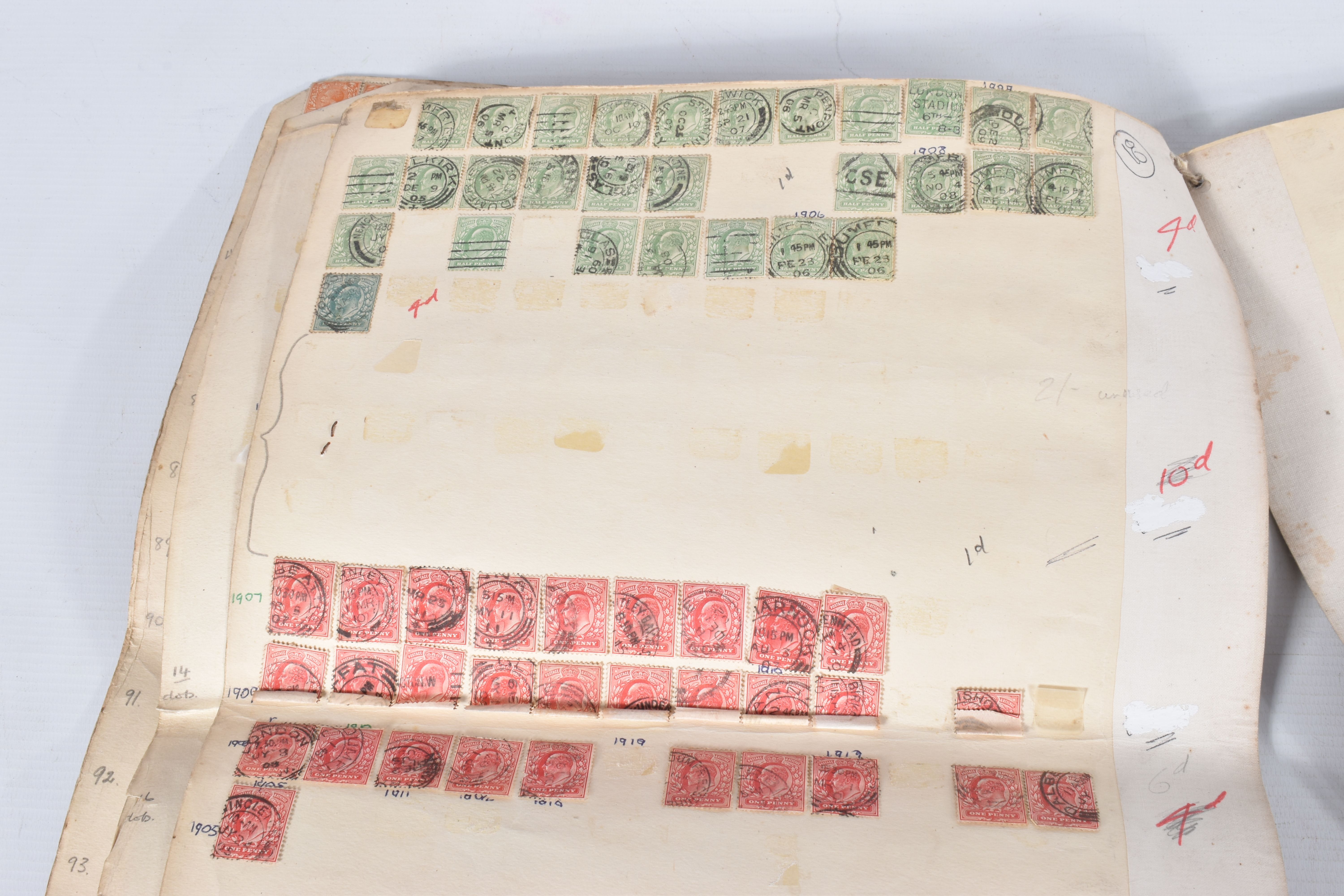 LARGE OLD FOLIO OF GB OLDER LOW VALUE USED STAMPS, main interest in approximately one hundred and - Image 8 of 9