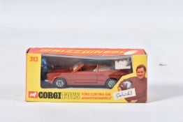 A BOXED CORGI TOYS FORD CORTINA GXL, No.313, Whizzwheels, metallic bronze body with black roof,