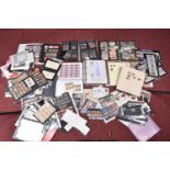 PLASTIC TUB OF STAMPS INC CARDS, ALBUM PAGES AND ALBUMS, we note USA INC Back of Book, Italy