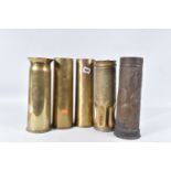 FIVES PIECES OF TRENCH ART, from WWI and later, two are nicely decorated and three are plain apart