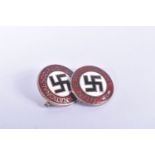 TWO NAZI GERMAN NSDAP MEMEBERSHIP BADGES, the first one has a pin fastener and has got the serial