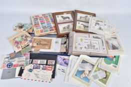 AN ASSORTMENT OF STAMPS IN A BOX, main value in early GB PHQs inc cricket, jones etc