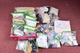 A LARGE QUANTITY OF ASSORTED ANTIQUE AND OTHER FABRICS FOR DOLL DRESSING AND REPAIR, sewing