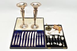 A SMALL PARCEL OF SILVER AND OTHER ITEMS, comprising a cased set of six Elizabeth II silver