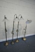 THREE VARIOUS READING LAMPS, with conical glass shades, and another reading lamp (4)