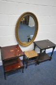A SELECTION OF OCCASIONAL FURNITURE, to include a mahogany two tier stand, with a single drawer,