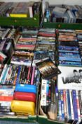 NINE BOXES OF D.V.DS, BLUE RAY AND VIDEOS, approximately four hundred D.V.Ds and videos, assorted