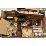 A BOX OF ASSORTED ITEMS, to include a boxed double strand of ‘Rosita’ imitation pearls, a quantity