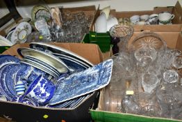 SIX BOXES OF CERAMICS AND CUT CRYSTAL, to include two decanters, celery vase, three cut crystal