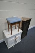 A SMALL PAINTED DOUBLE DOOR CUPBOARD, with a single drawer, a mahogany hanging corner cupboard,