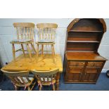 A RECTANGULAR PINE KITCHEN TABLE, length 122cm x depth 80cm x height 77cm, a set of four beech