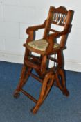 A LATE VICTORIAN WALNUT METAMORPHIC BABY'S HIGH CHAIR / ROCKING CHAIR, stamped to the rear of the