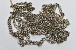 TEN SILVER ALBERT CHAINS, all graduated curb link chains,