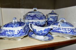 FIVE PIECES OF SPODE ITALIAN DESIGN DINNERWARE, comprising two large rectangular covered tureens,