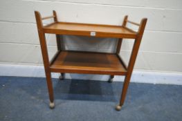 AN EARLY TO MID 20TH CENTURY MAHOGANY TWO TIER TEA TROLLEY, of a tapered design (condition - surface