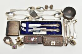 A PARCEL OF 19TH AND 20TH CENTURY SILVER AND WHITE METAL, comprising a set of four Victorian
