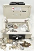 A USA SENTRY SAFE 1100 (With Key) OF MIXED WORLD COINS, to include amounts of silver coins Zuid
