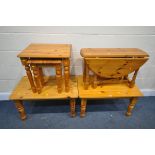 A SELECTION OF PINE OCCASIONAL FURNITURE, to include a pair of rectangular coffee tables, length