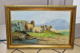 F. PARK (19TH CENTURY) A PASTORAL LANDSCAPE DEPICTING SHEEP RESTING, small pool of water to the