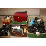 FOUR TRAYS AND A CASE OF PHOTOGRAPHIC EQUIPMENT including ten lenses by Fujinon, Chinon, Hanimex,