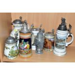 A COLLECTION OF GERMAN STEINS, comprising a Franklin Mint anniversary 1986 Brouwerijmuseum porcelain