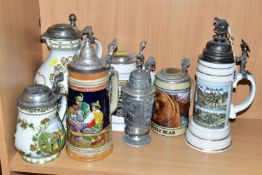 A COLLECTION OF GERMAN STEINS, comprising a Franklin Mint anniversary 1986 Brouwerijmuseum porcelain