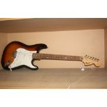 A 2005 SQUIER STARTOCASTER mad in Indonesia, with tobacco sunburst finish, off white scratch