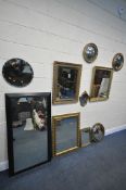 A SELECTION OF MIRRORS, to include three rectangular gilt mirrors, a small regency mirror, a