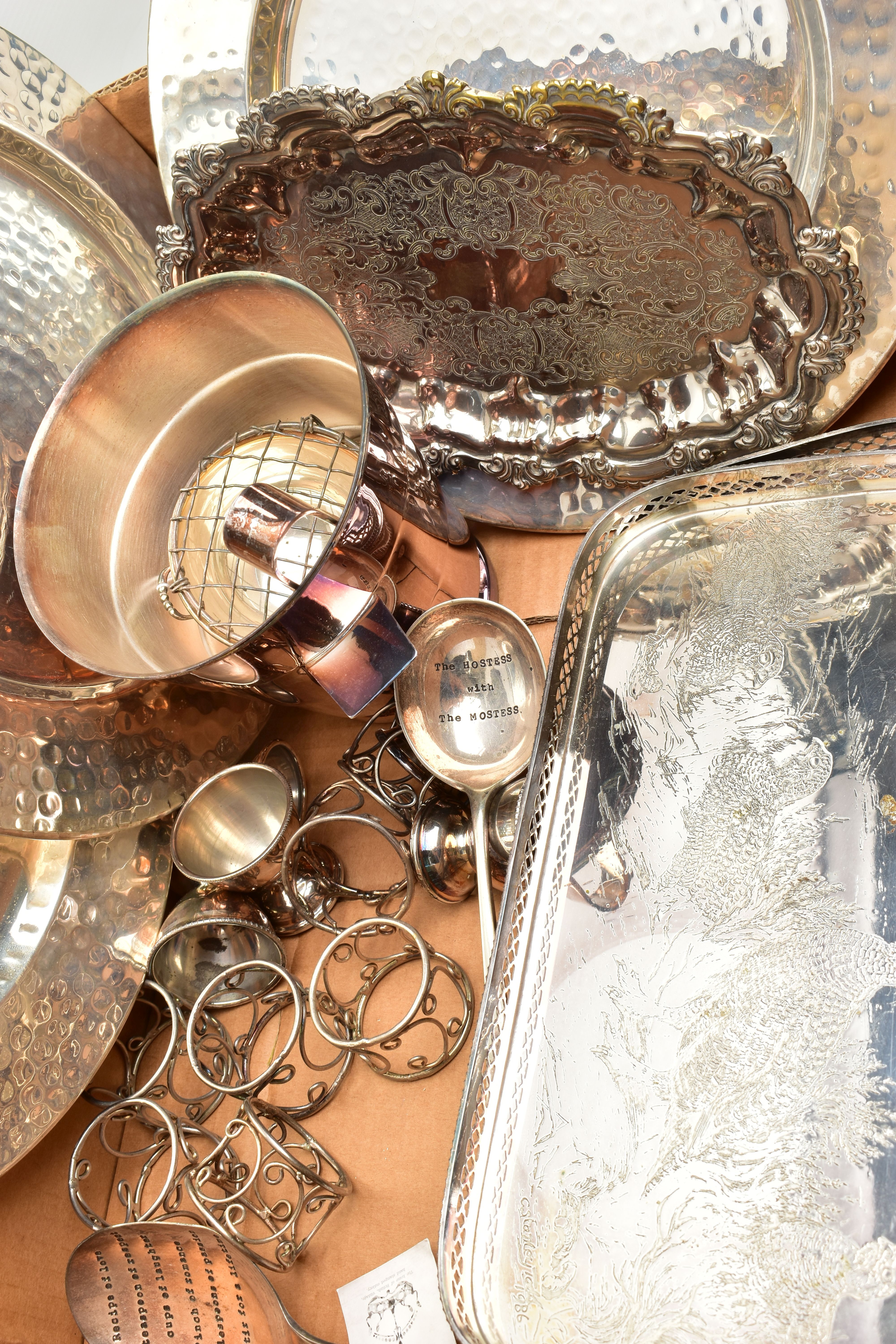 A BOX OF ASSORTED WHITE METAL WARE, to include eight white metal plate coasters, two rectangular - Image 5 of 5