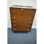 A MAHOGANY STAG CHEST OF FIVE DRAWERS, width 76cm x depth 46cm x height 112cm (condition - surface