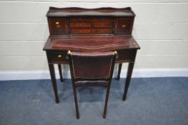 A 20TH CENTURY MAHOGANY CAPTAINS DESK, the raised back with two doors, flanking two banks of three