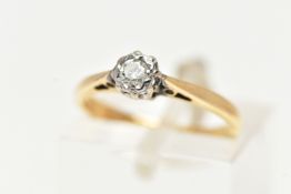 A 18CT GOLD SINGLE STONE DIAMOND RING, a round brilliant cut diamond, approximate total diamond