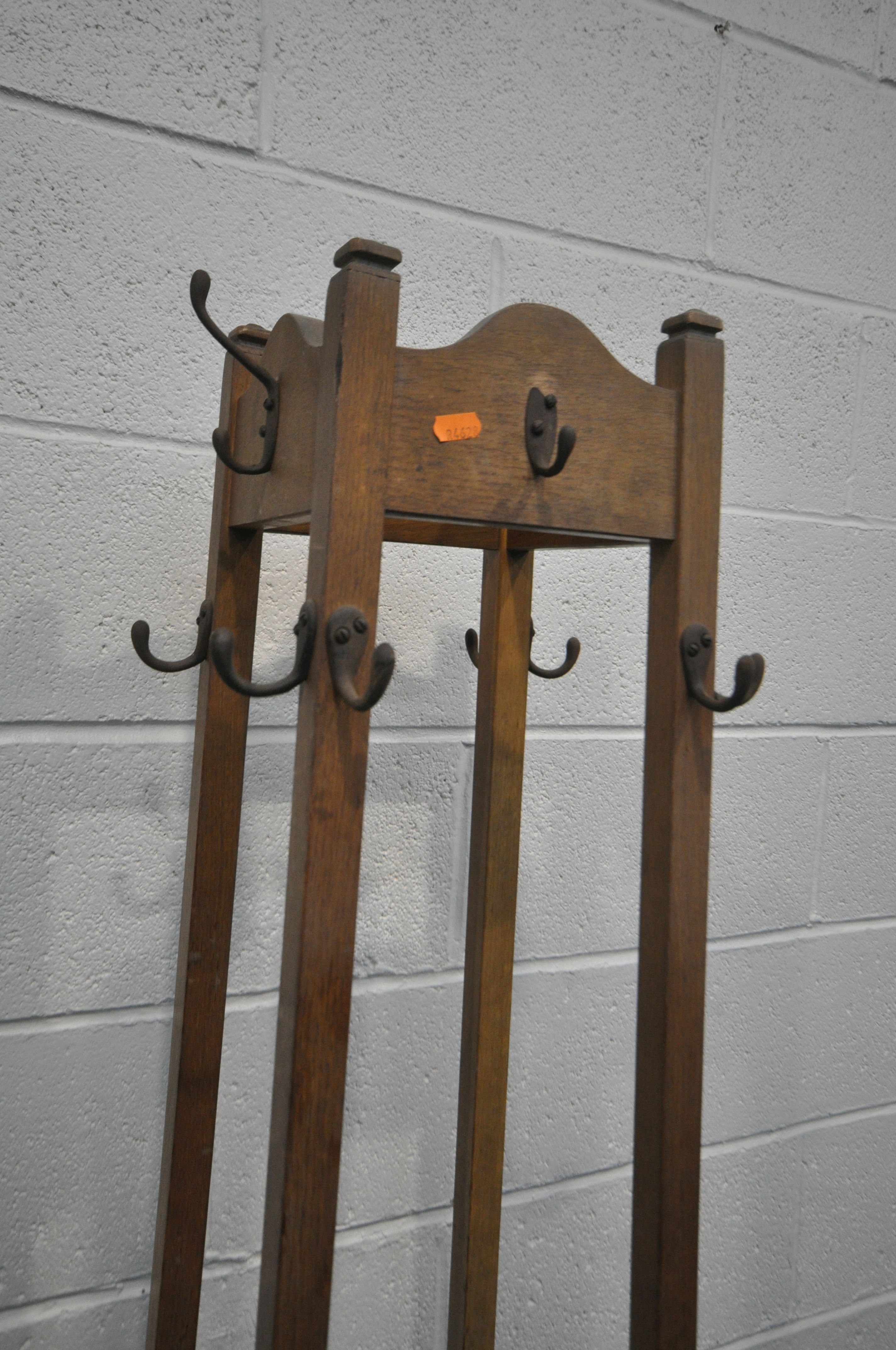 AN EARLY 20TH CENTURY OAK SQUARE TAPERED COAT/HAT STAND, height 180cm - Image 2 of 2