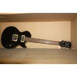 AN EPOCH LES PAUL TYPE GUITAR with black finish, two humbucking pickups, one volume one tone